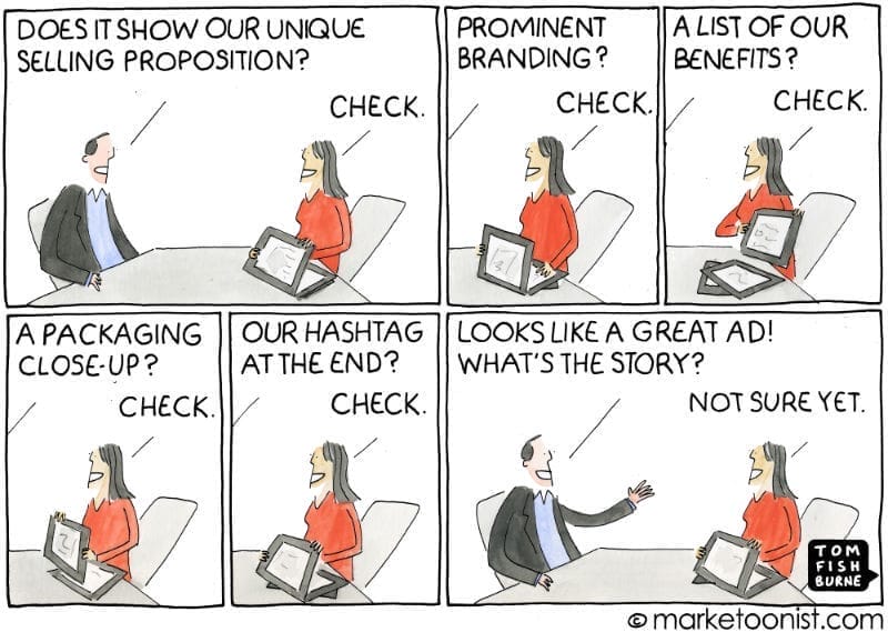 A cartoon by marketoonist about storytelling