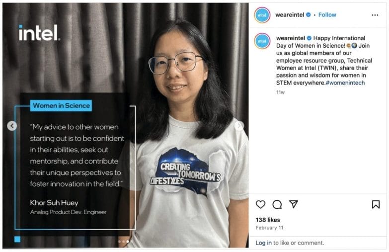 an instagram post by intel celebrating women