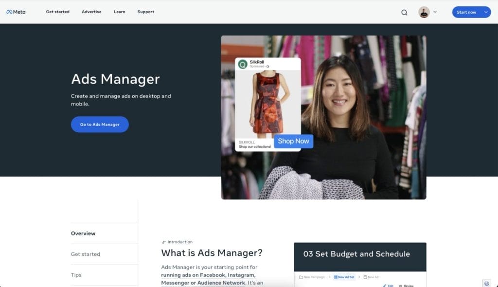 the meta ads manager login screen